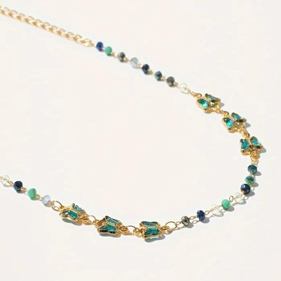 ANKLE Bracelet Butterflies Beaded Gold TEAL Chain NEW - Picture 4 of 7